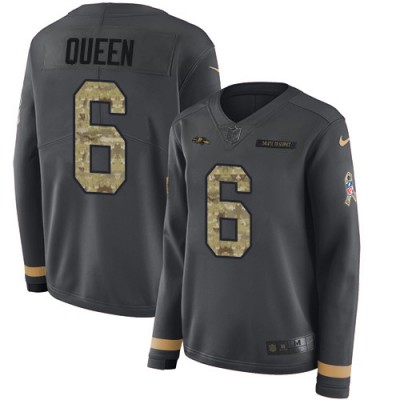 Nike Baltimore Ravens #6 Patrick Queen Anthracite Salute to Service Women's Stitched NFL Limited Therma Long Sleeve Jersey